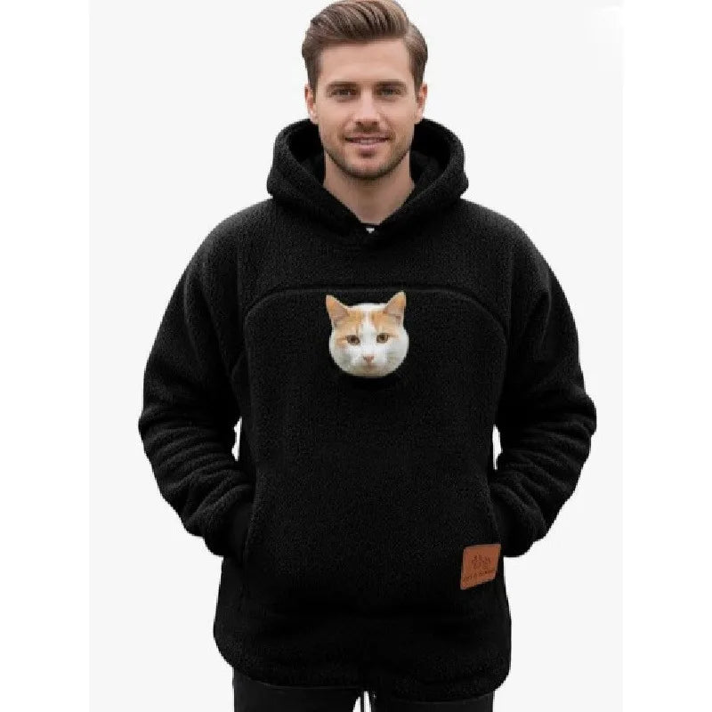 Noir Couleur Sweat À Capuche Poche Kangourou Pour Chat Câlin