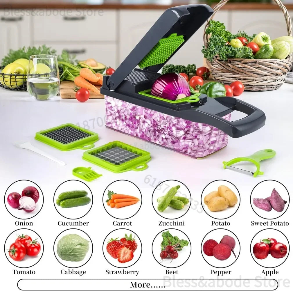 Coupe-Légumes Multifonction 16/25 en 1 avec Lames Inox
